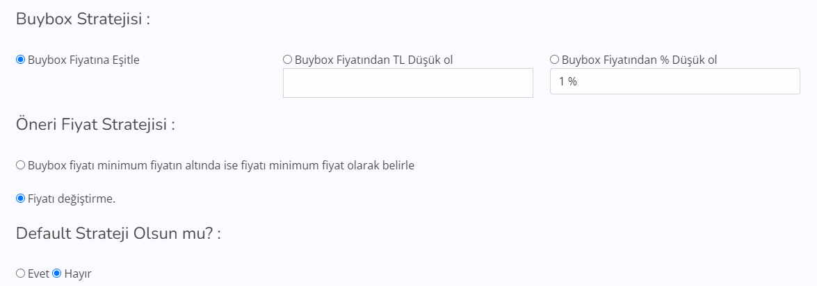 Hızlı Başlangıç - Öneri Fiyat Stratejisi 2 Ekranı